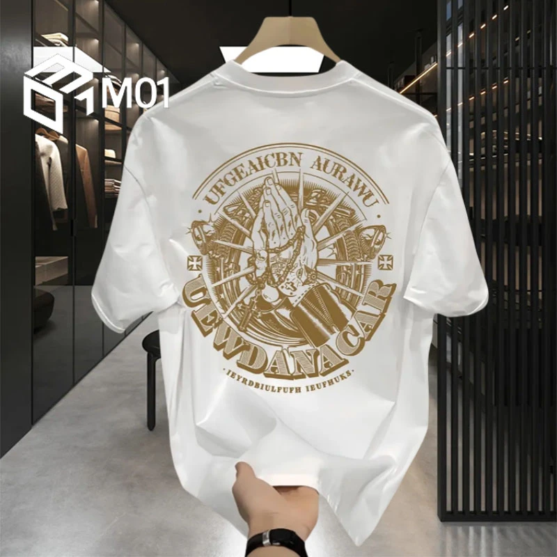 M01美式潮牌轻奢男短袖t恤2025夏季新款纯棉重磅宽松半袖痞帅上衣