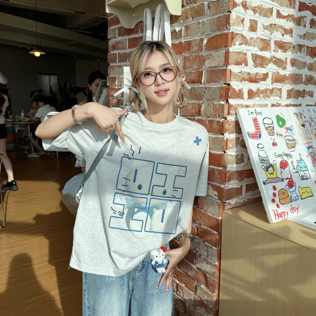 byo!oi OIOI新款kitty短袖落肩t恤女短袖显瘦T恤韩系可爱stk短袖
