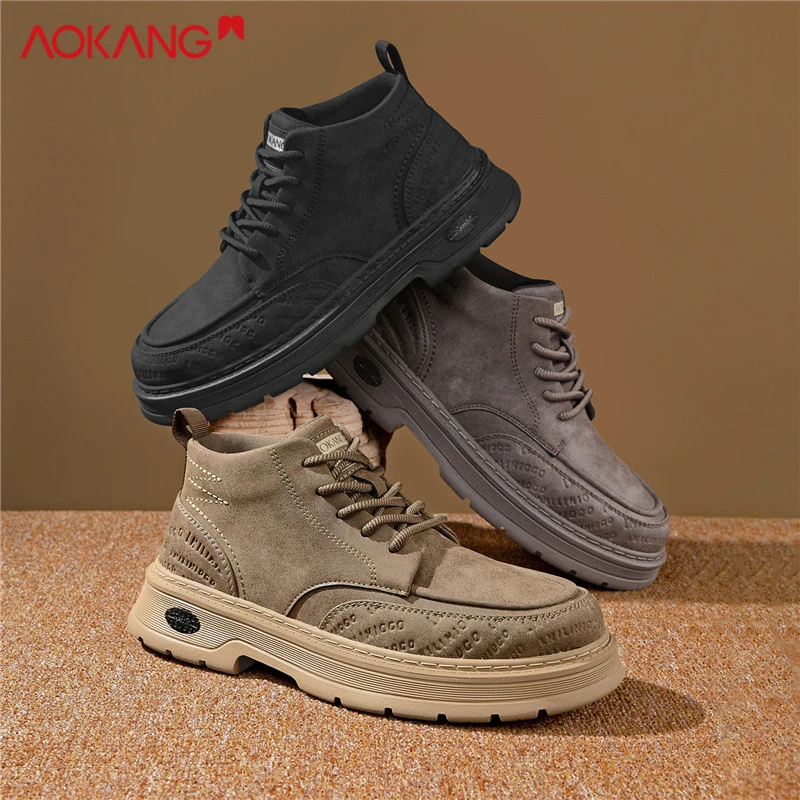 奥康男鞋2025秋冬新款时尚靴子男士复古百搭厚底中帮休闲马丁靴