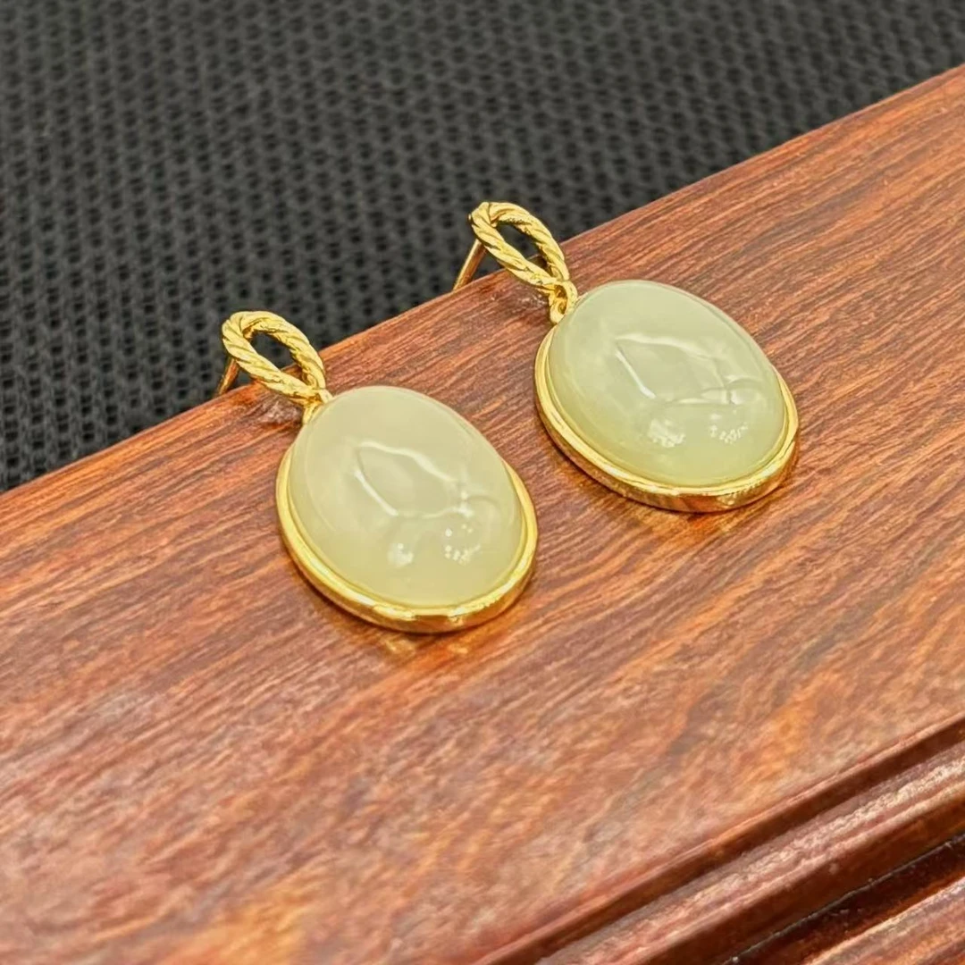 老卢珠宝和田玉蛋面耳钉镂空款精美气质多样性发货其一02A