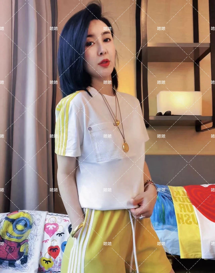 哝NONG【肩膀条纹】-2025春夏百搭T恤胸口口袋织带短袖上衣0992535