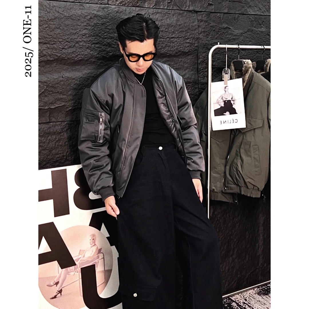 美式bomber飞行员夹克男秋冬短款cleanfit廓形工装显肩宽加厚外套