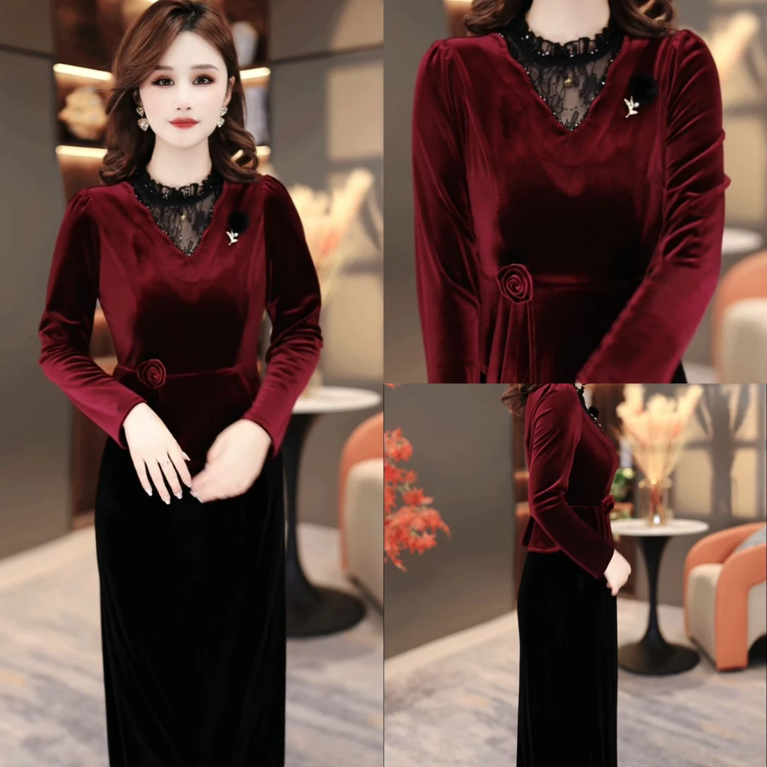 加厚冬季2025新款黑色显瘦连衣裙气质修身遮肚裙子MY25K3562