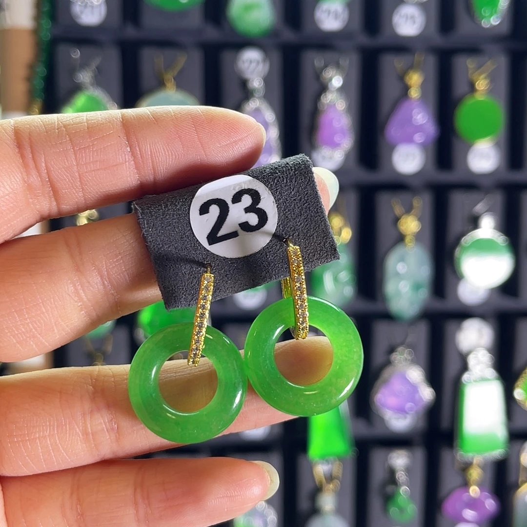 翡翠银S925镶嵌耳饰23