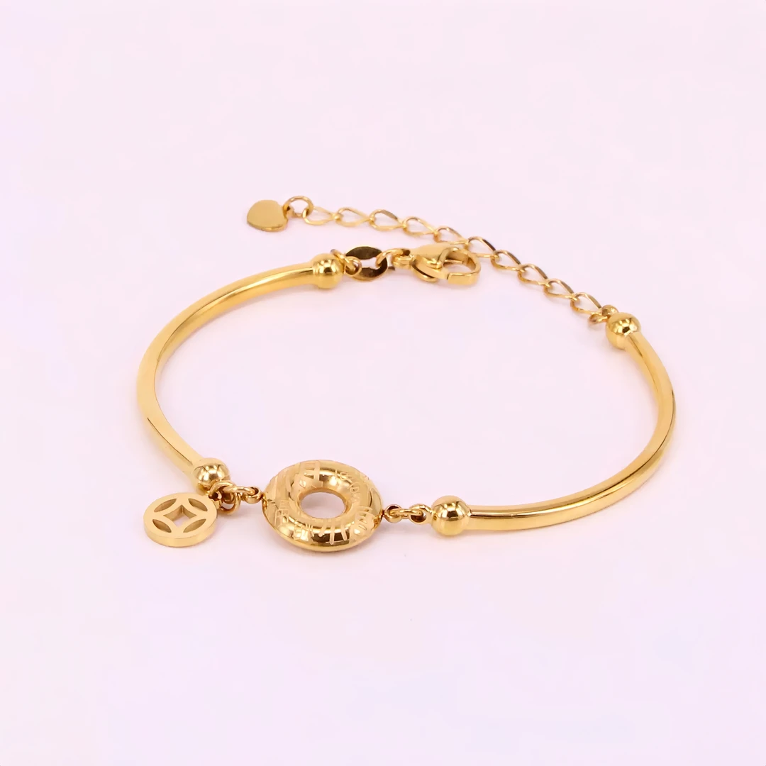 钛钢手链 福字平安扣手链女国风轻奢气质时尚百搭金色手饰不掉色