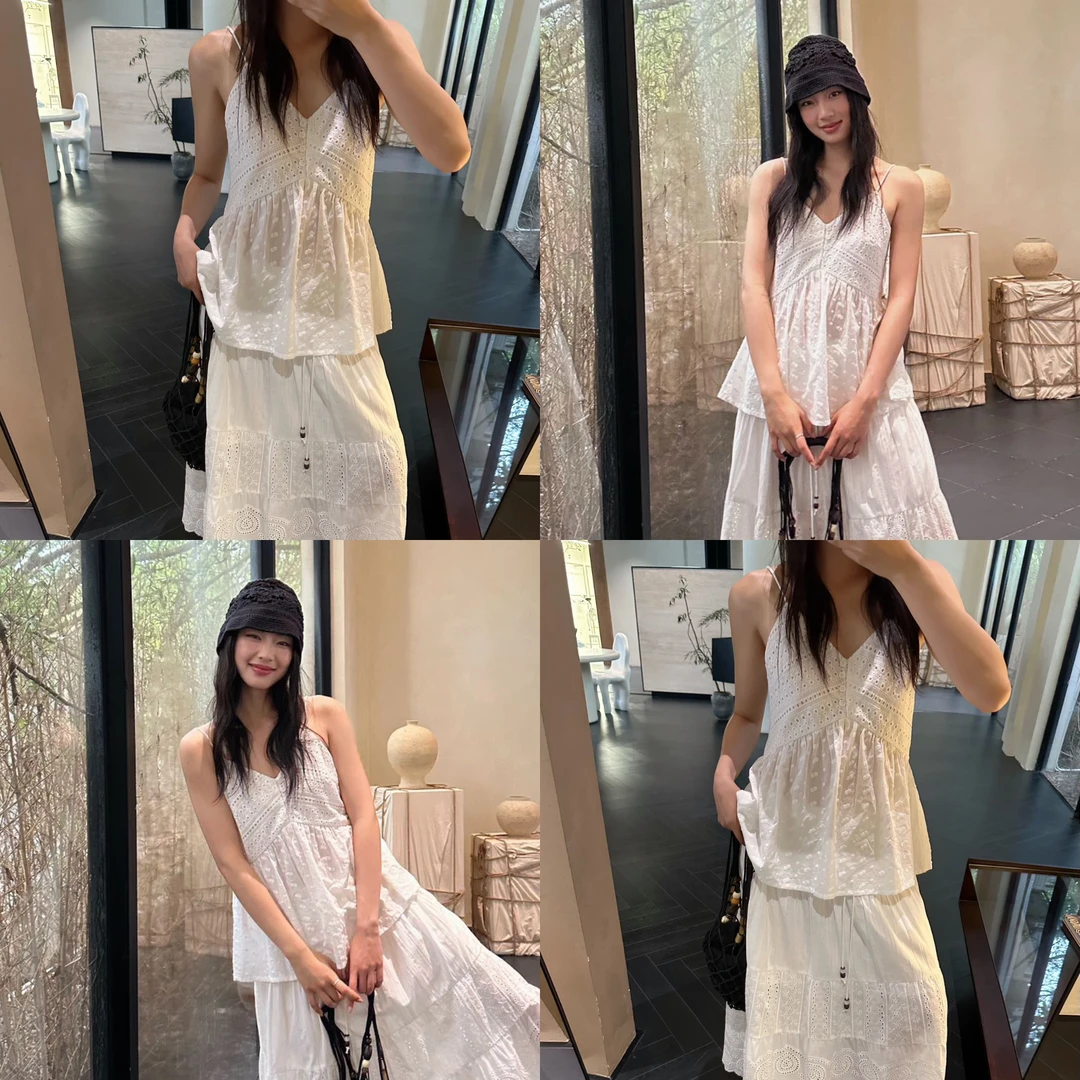 是100的棉！重工V领绣花镂空背心吊带（BY27279#）OBT