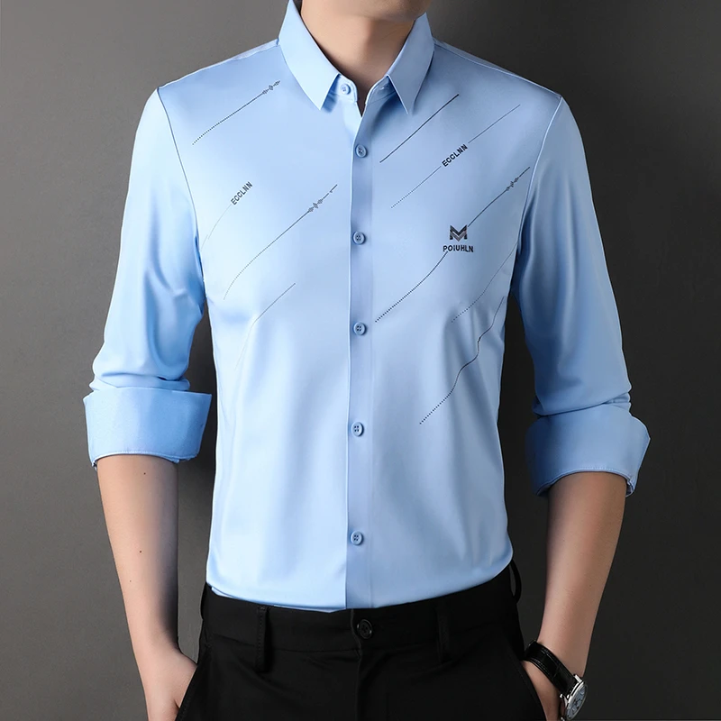 【加绒加厚】男士冬季保暖衬衫高档轻奢商务中年高弹力无痕免烫衬衣