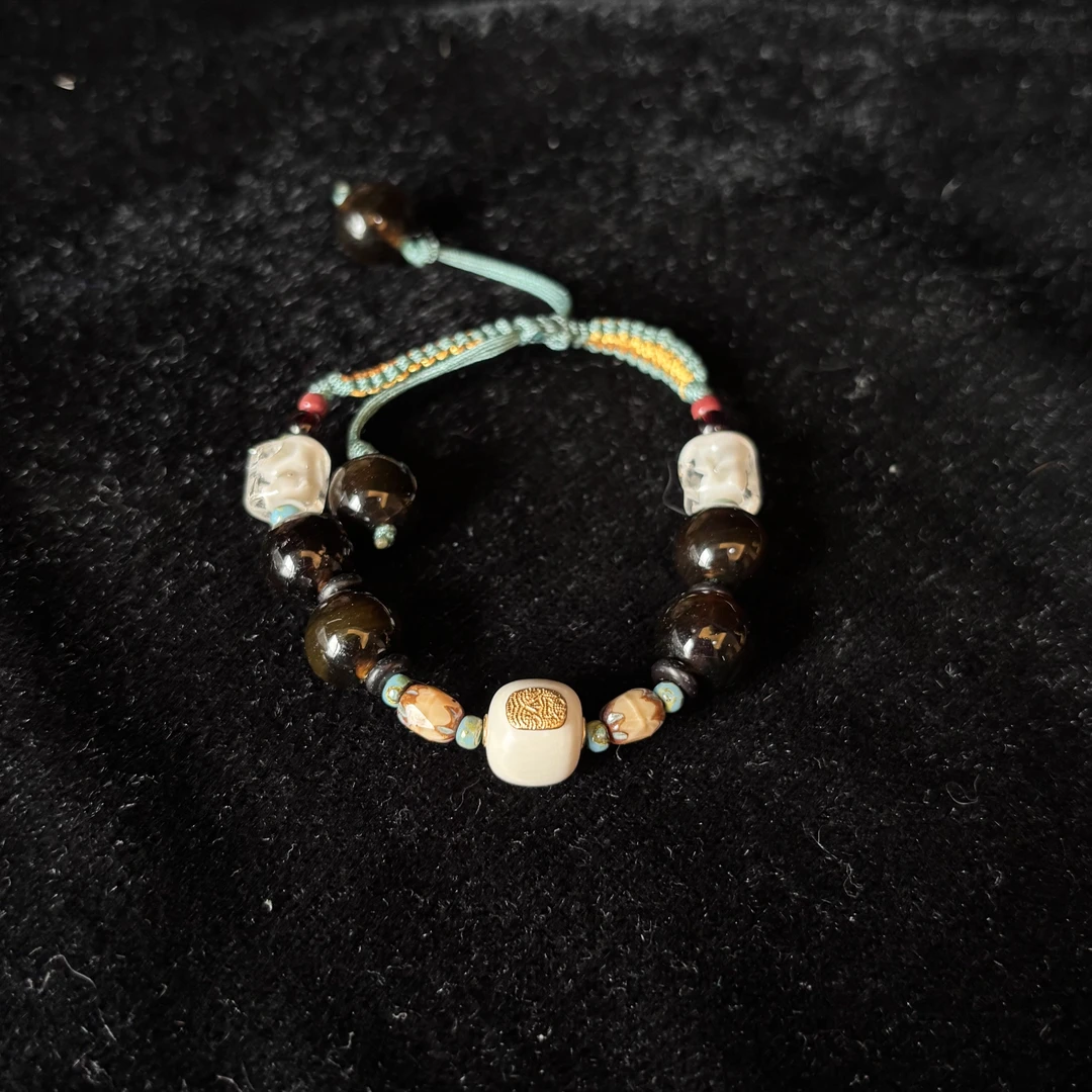 合金手链 XB309 白色牙琉璃绳编琉璃手绳