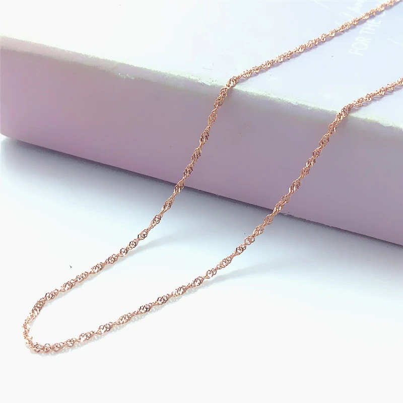 福福金楼585紫金素金水波纹项链时尚显气质14K玫瑰金百搭项链