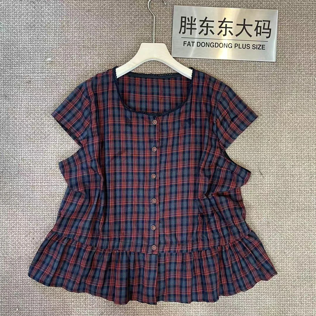 「声声慢」东东家*8550大码新款甜美百搭圆领宽松显瘦短袖上衣