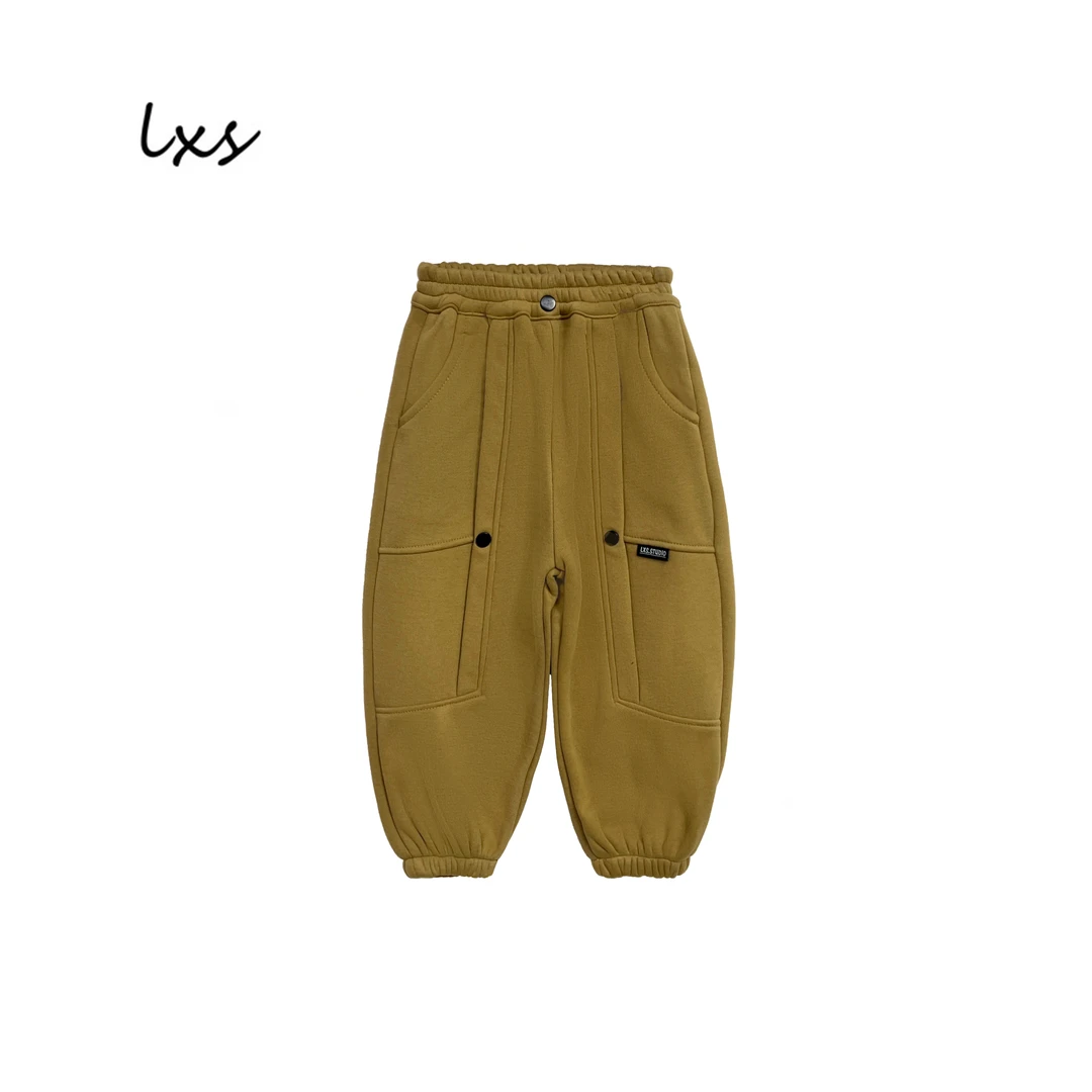 鹿小生棕绿童装冬季儿童加绒裤韩版宽松时尚百搭休闲卫裤FK9007