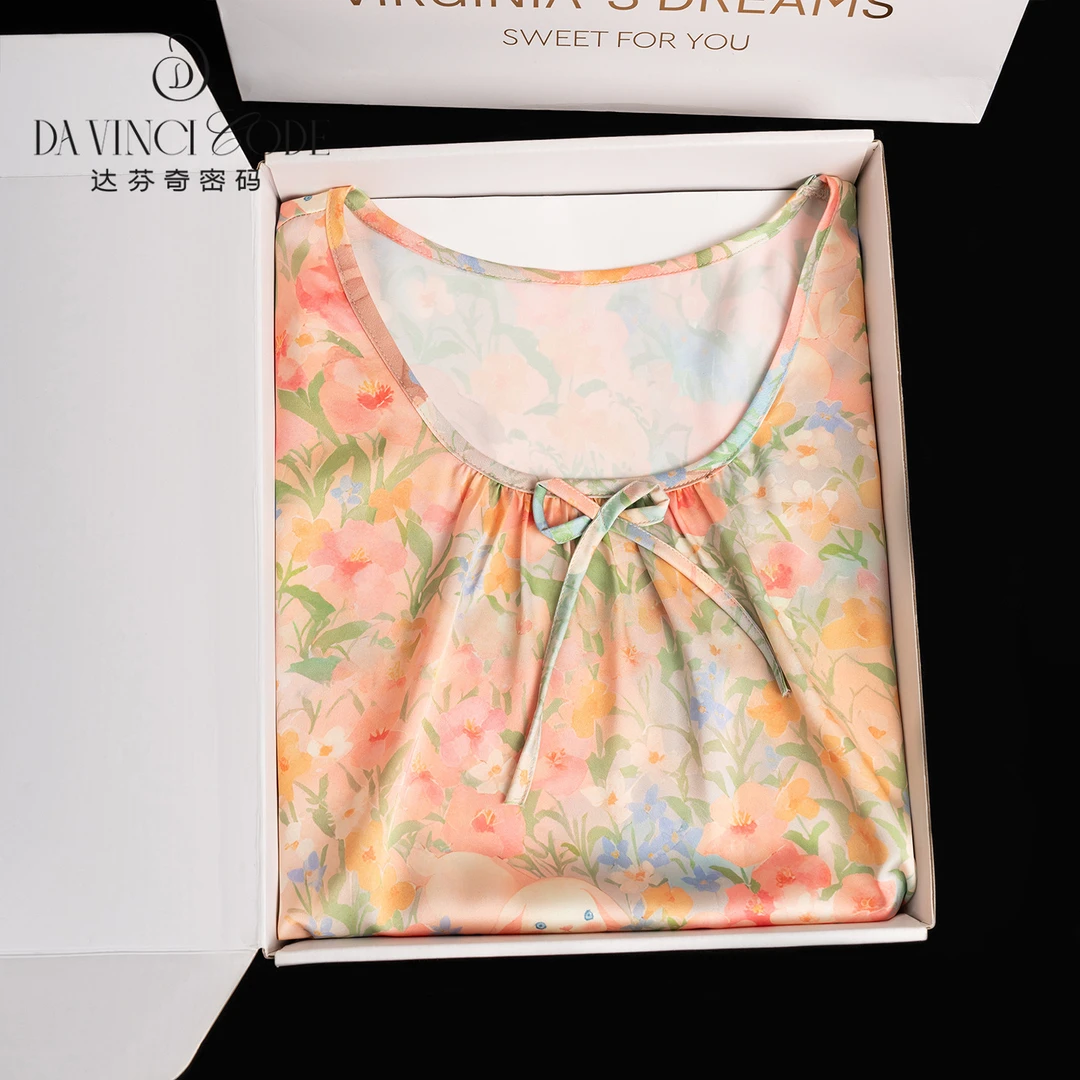 达芬奇密码2025新款女繁花兔睡裙春夏薄款宽松家居服