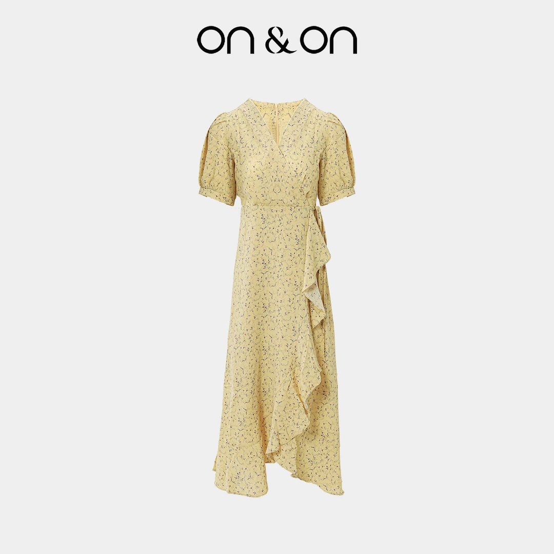 ON&ON/安乃安25夏季新款韩系V领复古系带碎花茶歇裙N5SW16412