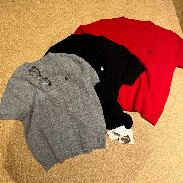 Julia姐姐】“骑马”全羊毛半袖麻花针织衫