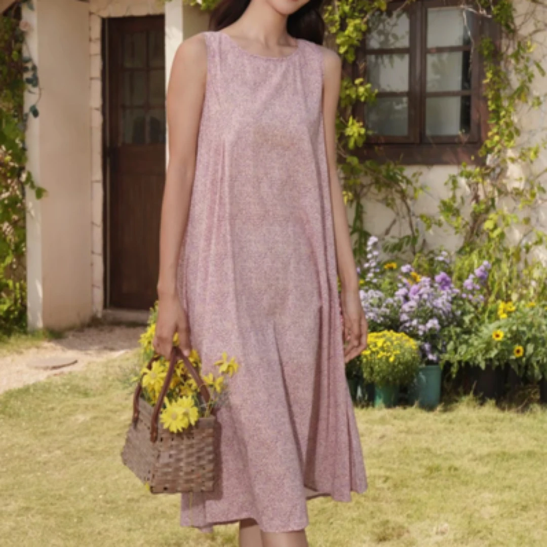 韩绿印花立裁连身裙家居服