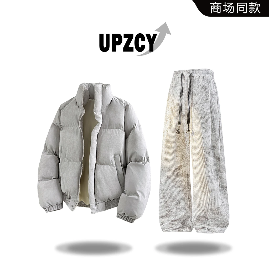 UPZCY美潮街头男生棉衣套装冬季新款休闲加厚保暖宽松棉衣两件套