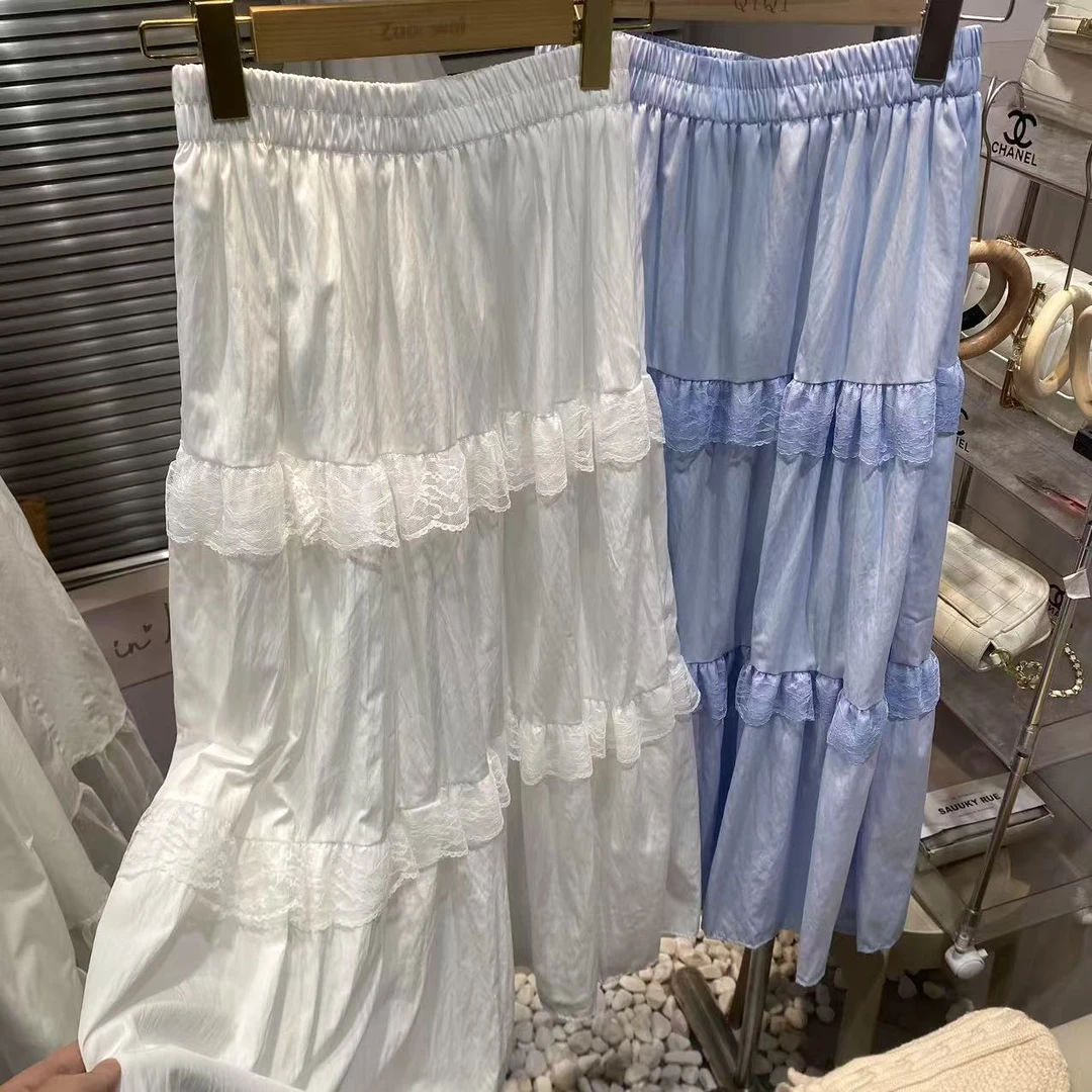 琦琦子 A5018# 东大门韩版温柔风蕾丝边层层蛋糕裙大摆半身裙