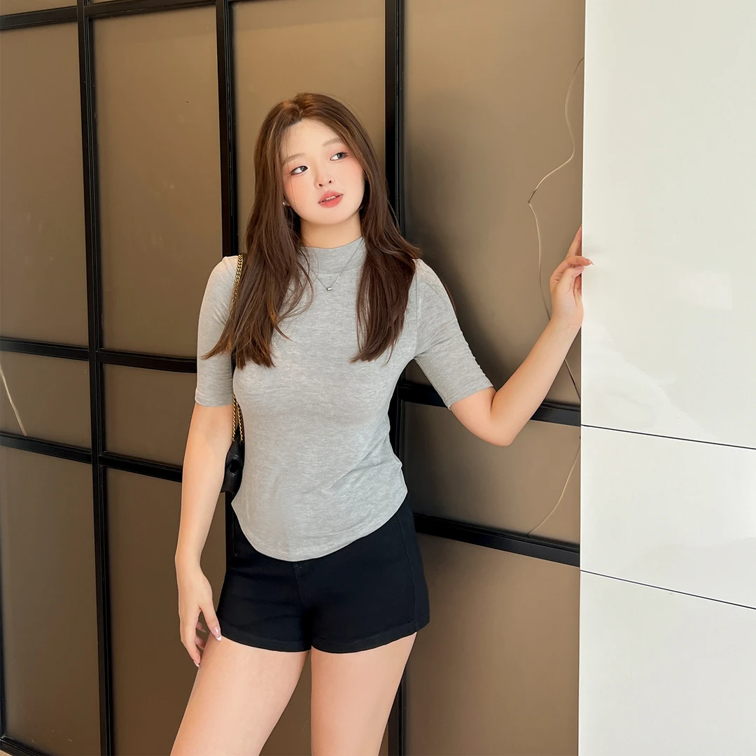 【秋季新款】大码百分百秋季软糯面膜T恤半高领遮肉高智感T恤1808