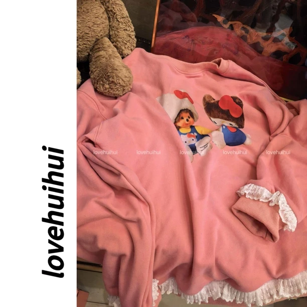 lovehuihui  《蒙奇奇》①韩国休闲卡通动漫厚款磨毛宽松上衣