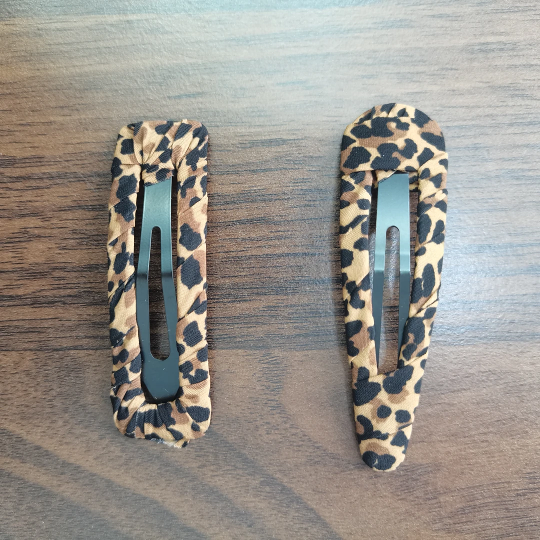 豹纹布艺发夹 刘海发夹 尖头方形一对015