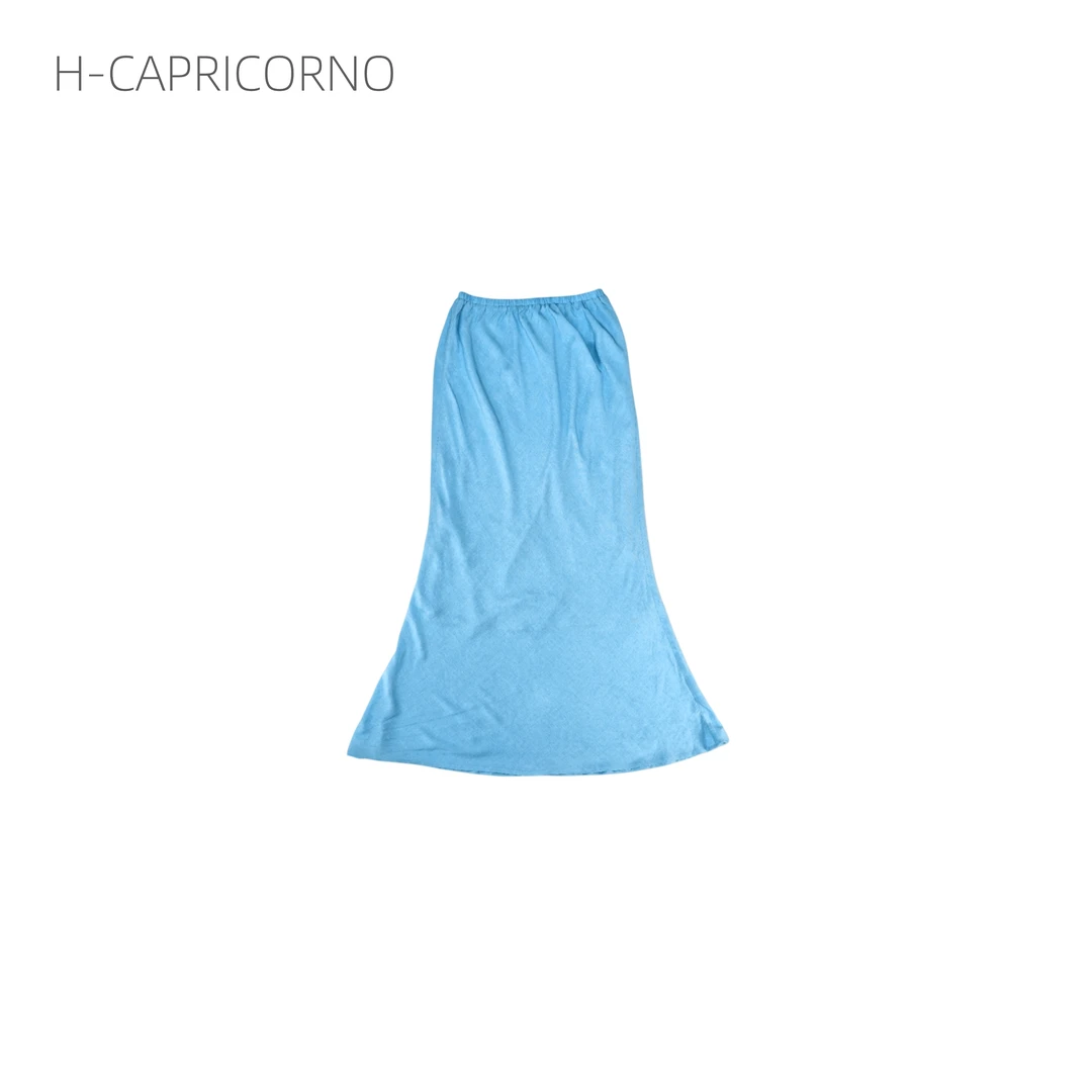 H-CAPRICORNO度假风夏威夷软糯海蓝色松紧腰鱼尾半裙
