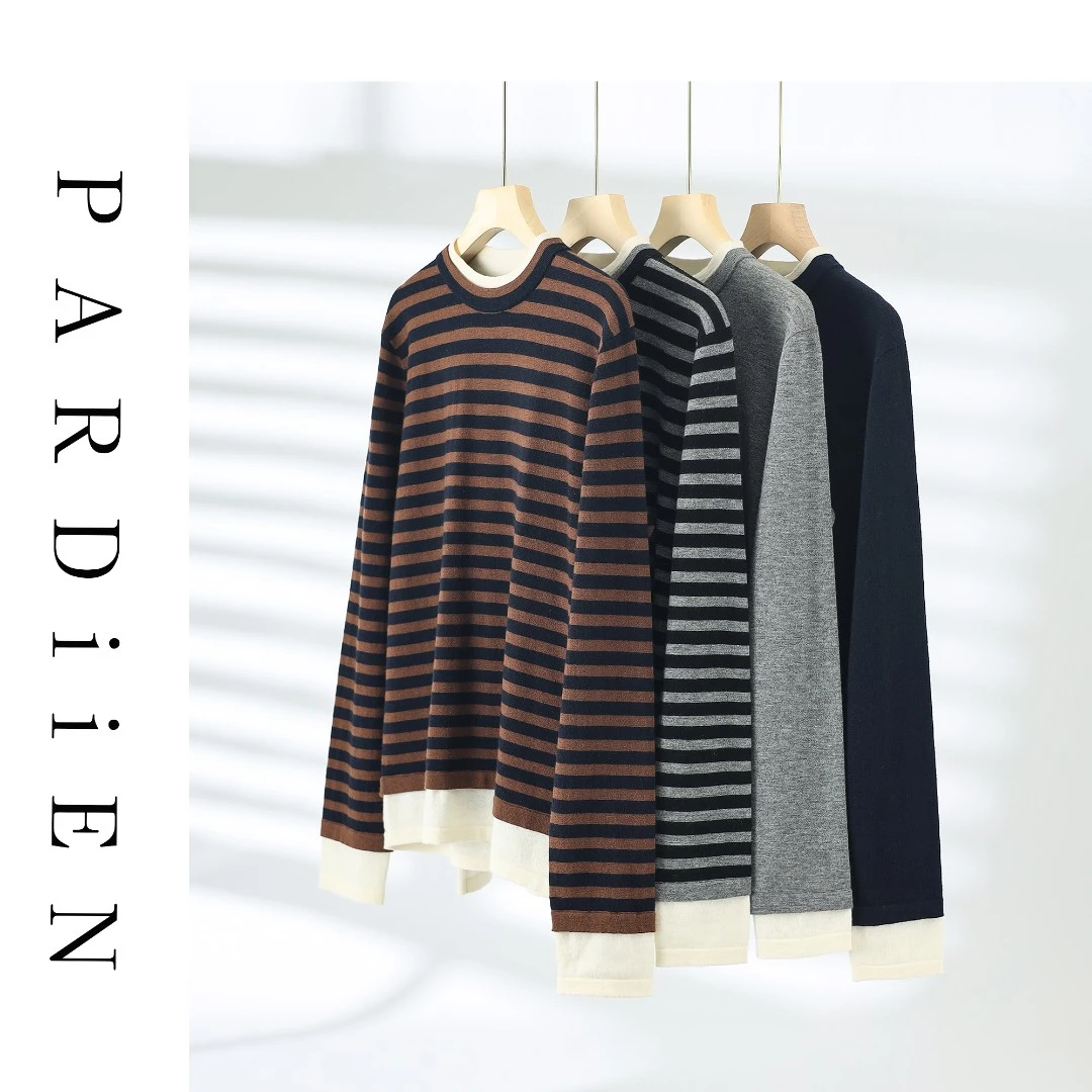 【北总严选】帕迪恩条纹拼接白边假两件圆领衫8072