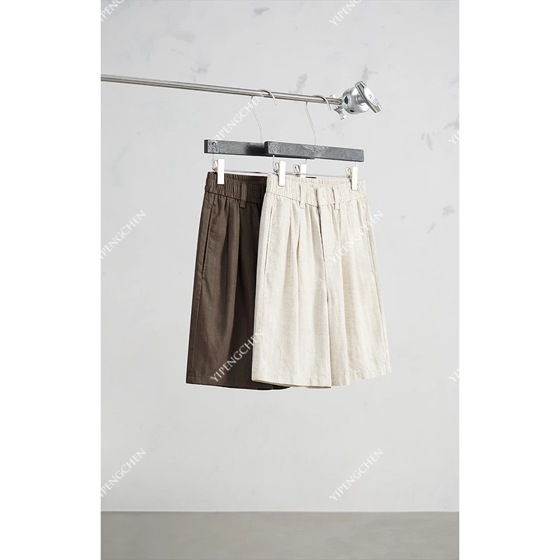 【天丝亚麻】夏季透气老钱风简约弹力松紧腰宽松版5分男士休闲短裤