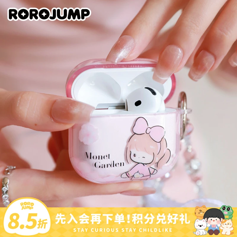 肉肉酱莫奈花园耳机壳适用airpodspro二代3/4苹果保护套卡通可爱