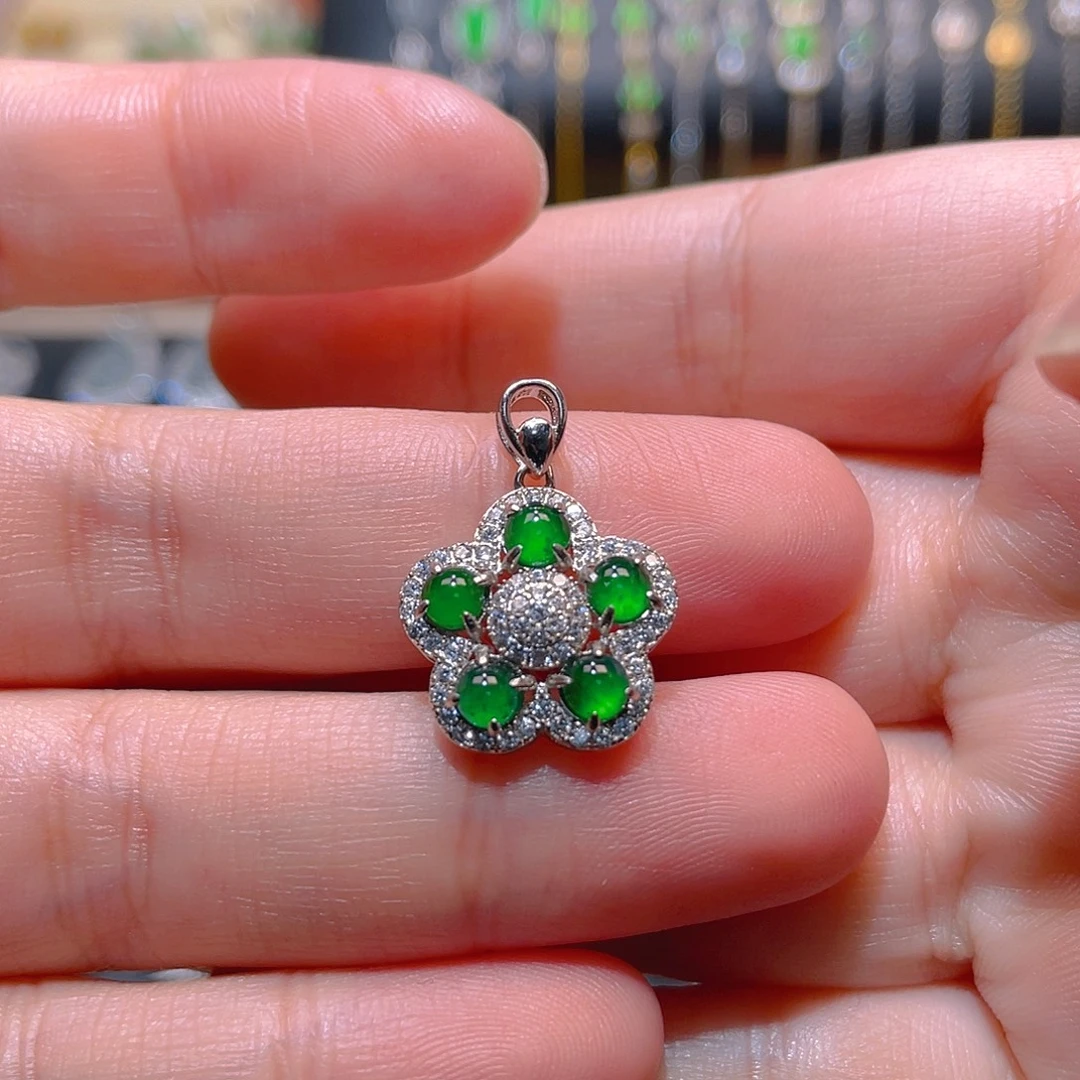 翡翠银S925镶嵌吊坠(不含链)