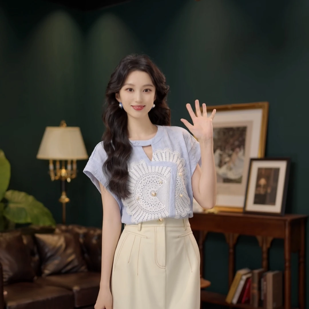 琦琦【椰奶薄脆】甜美衬衫休闲百搭短袖衬衫女夏季上衣YE0706416