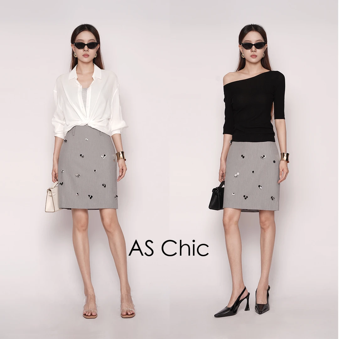 AS Chic25SS 静奢重工手工订珠半裙ASQ3265