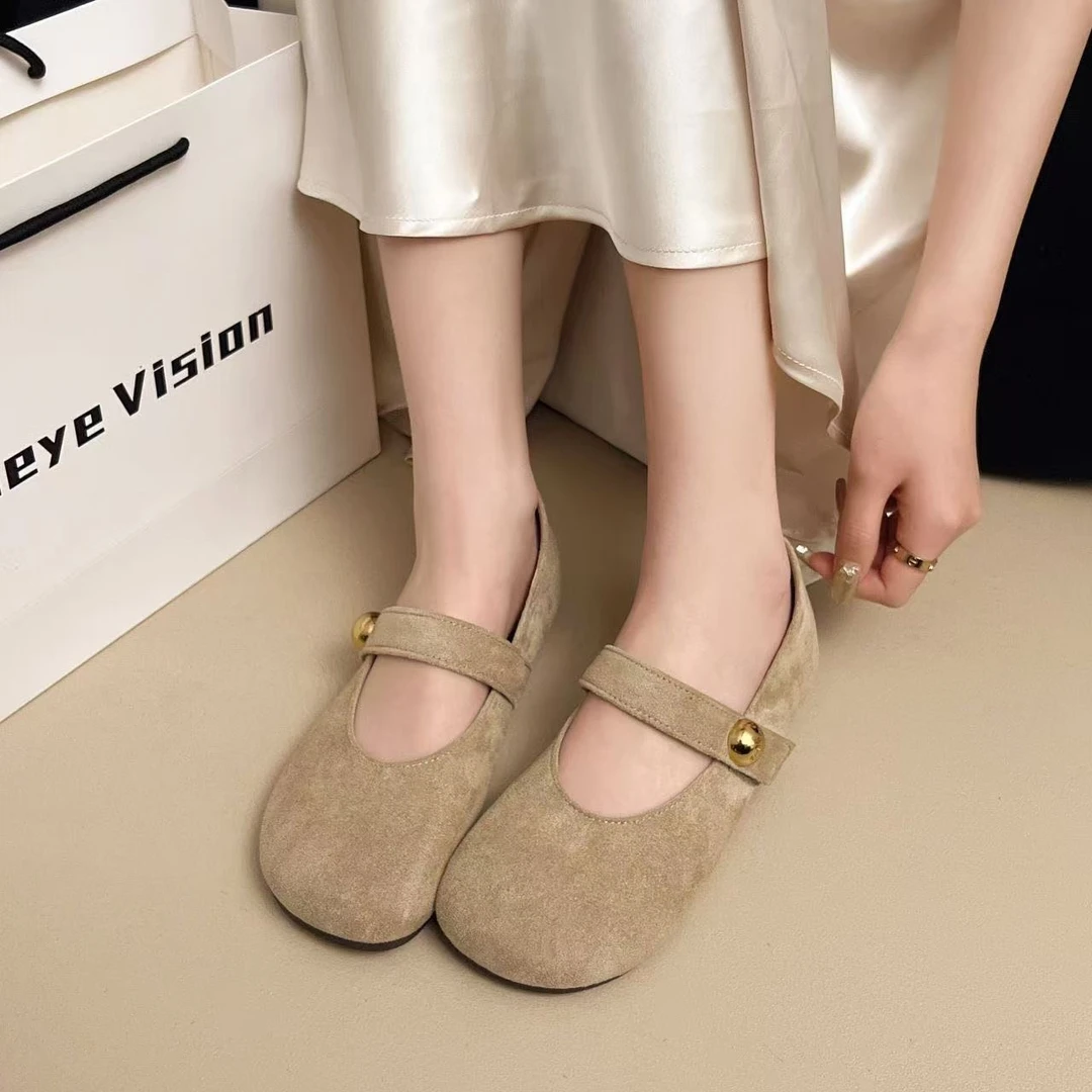 一字带平底玛丽珍鞋2025春季温柔仙女风软底法式复古浅口鞋子女款