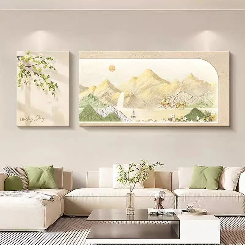 现代简约背有靠山客厅装饰画高档抽象沙发背景墙挂画两联组合壁画