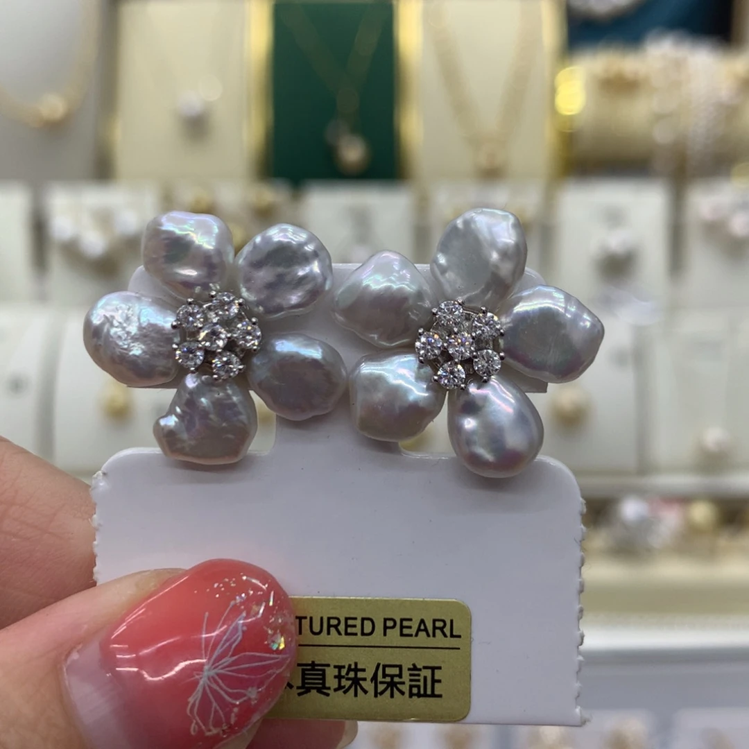 淡水珍珠耳饰银S925镶嵌