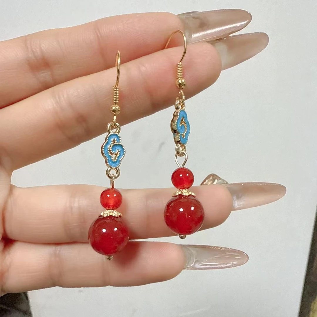 南红玛瑙水晶耳钩