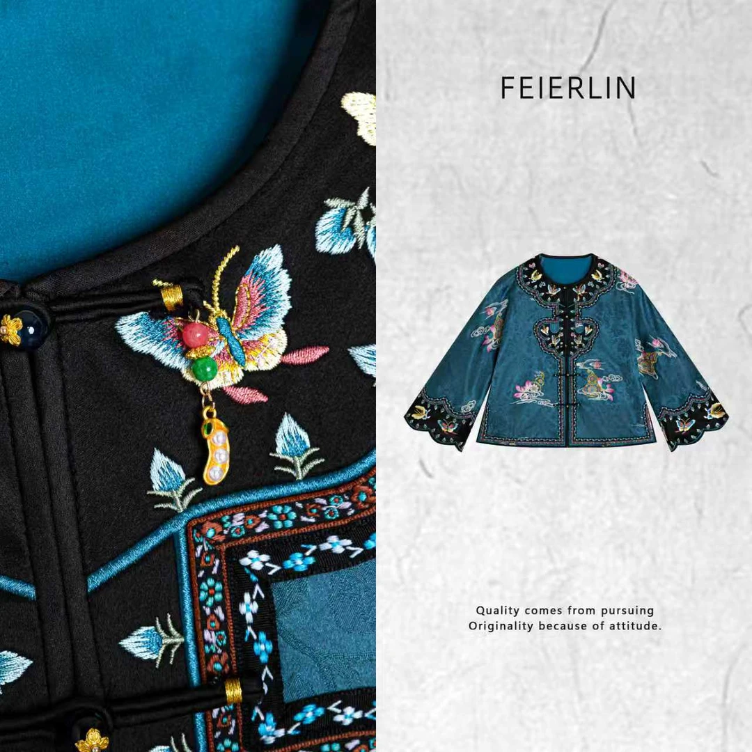 FEIERLIN- 【花好月圆】深圳原创国风女装桑蚕丝秋冬外套90081