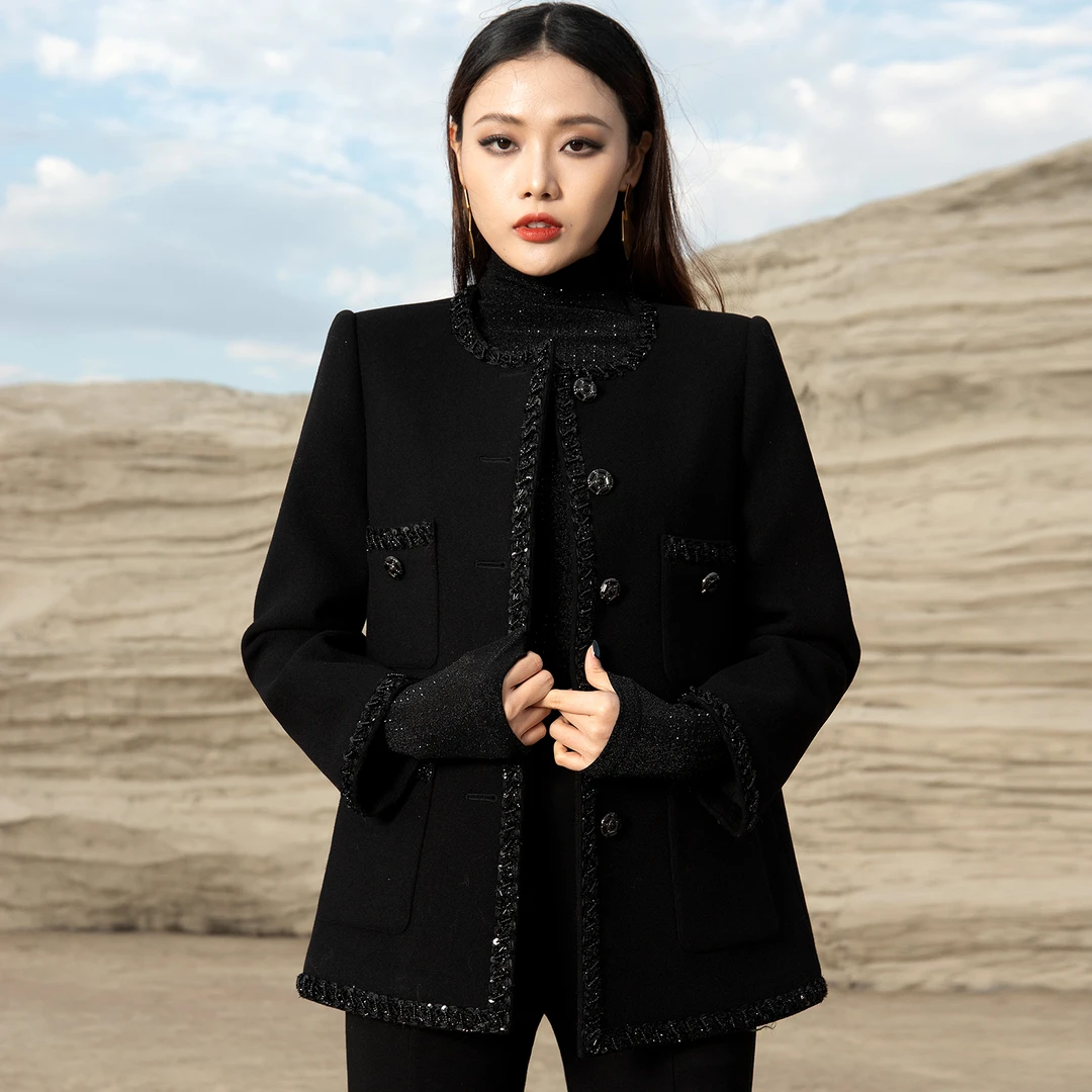 【粉丝专享】AUI黑色小香风外套名媛气质呢子上衣MY-23D103260