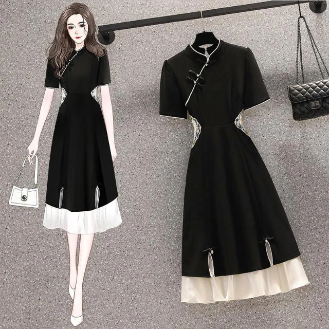 微胖大码女装胖mm复古高级感连衣裙胖妹妹显瘦遮肚子改良旗袍夏季