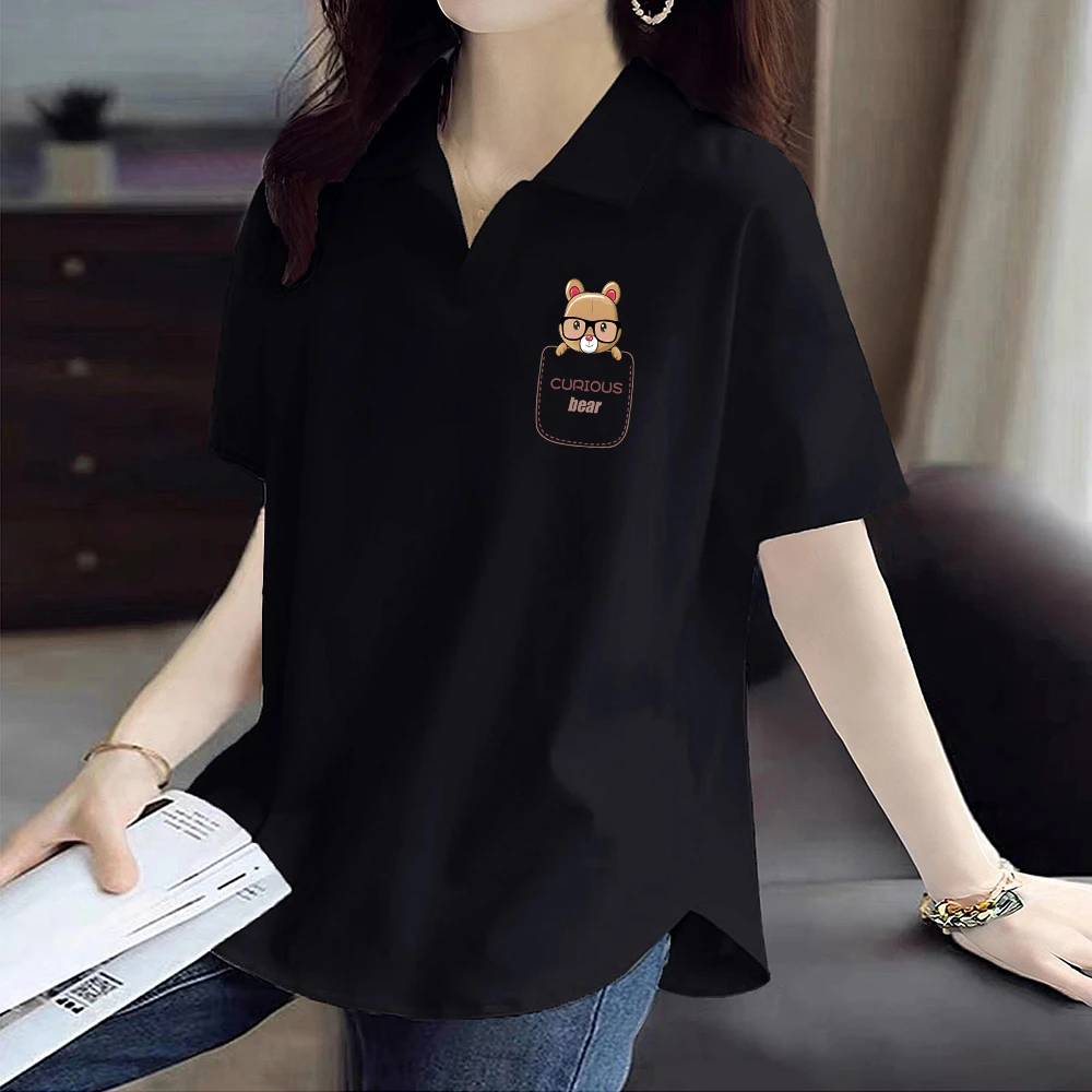 夏季polo衫女款短袖T恤休闲时尚洋气减龄大码微胖mm显瘦翻领上衣