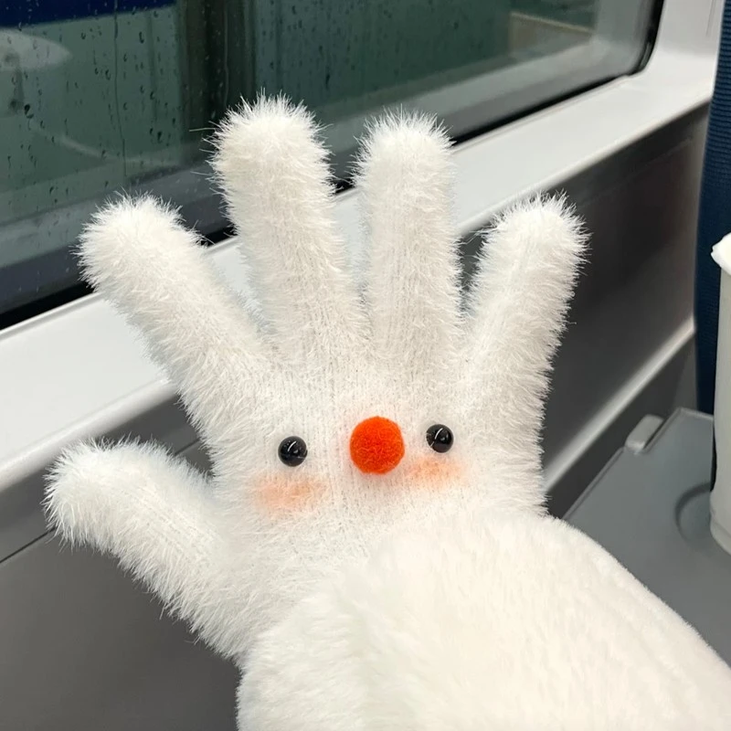 害羞小雪人可爱少女心分指保暖冬季情侣学生骑行手套防寒