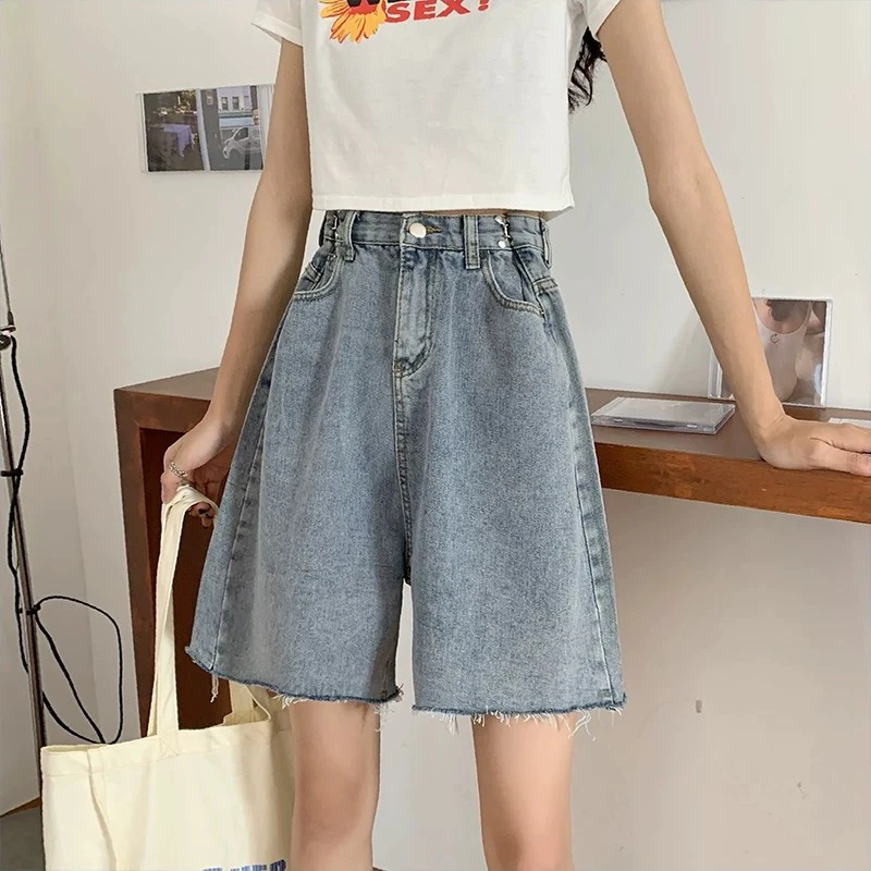 E8051薄款中裤外穿裤子五分裤女高腰牛仔裤