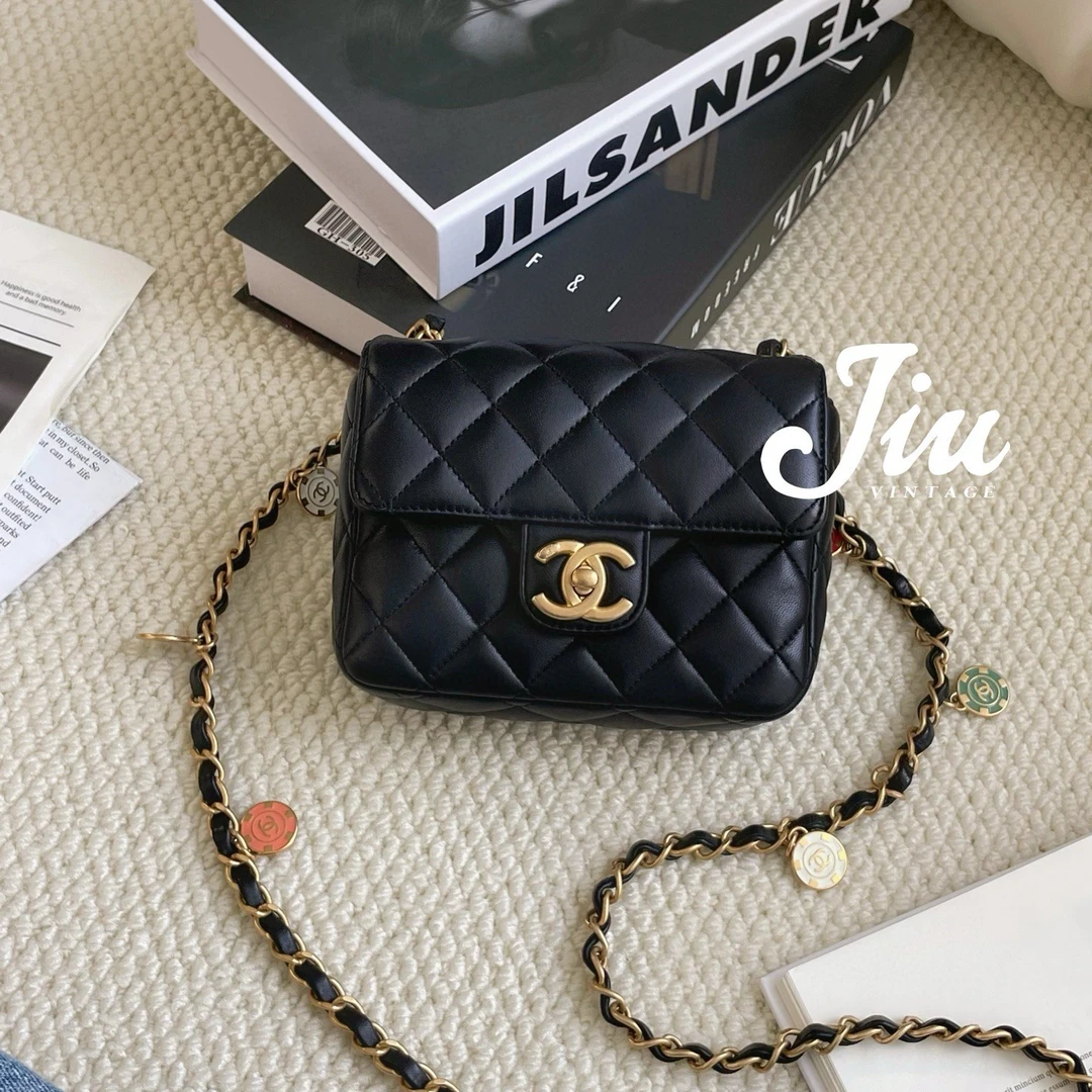 99新 Chanel/香奈儿 黑金23C珐琅金币方胖子 BJM12-1605