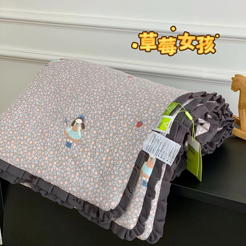 田园A类空调被子皱皱纱花边双层纱清新可爱女孩夏凉被单双人被芯