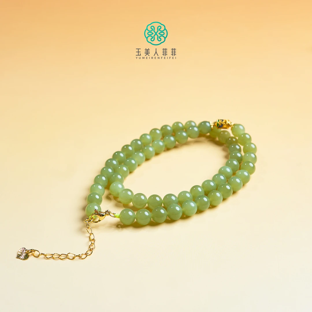 菲菲珠宝好/和田玉圆珠项链约8mm