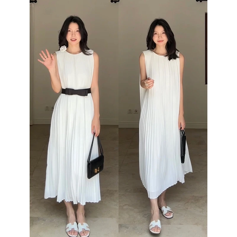 郭九九呢 立体花朵重工压褶宽松显瘦无袖连衣裙送腰带 G925Q07904