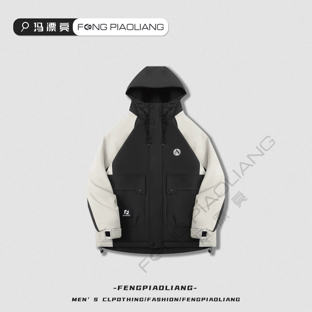 黑【极地山川系列羽绒服】8899冬季流行拼接工装流星潮流保暖情侣款