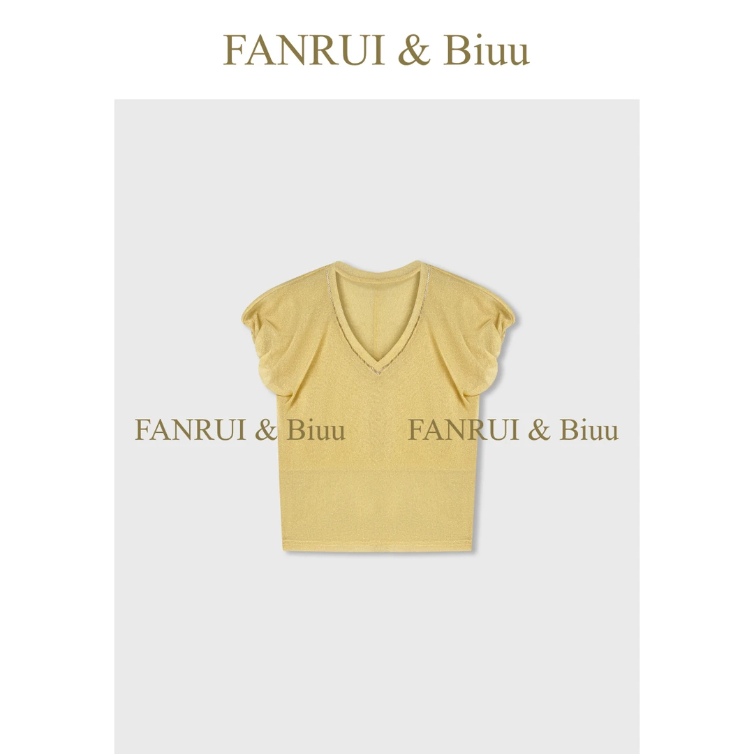 FANRUI/泛芮「莱茵茶桂」千金蓬蓬袖气质简约夏季短袖上衣女B16411