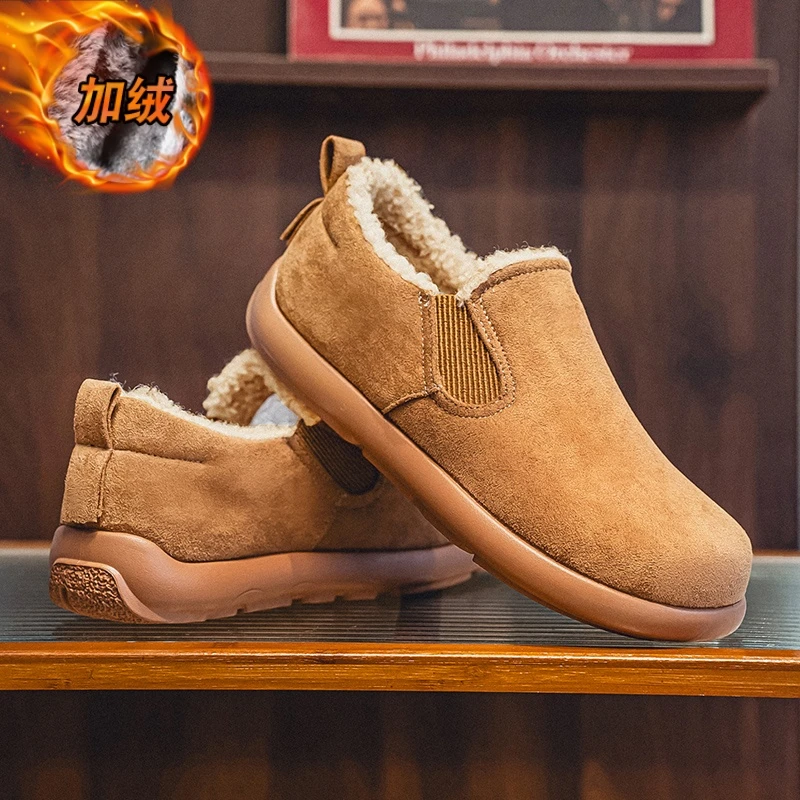 棉鞋男冬季复古休闲加绒保暖一脚蹬豆豆勃肯鞋男款户外防滑雪地靴