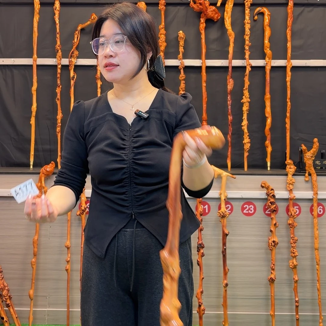 开***乐黑果木拐杖手把件177