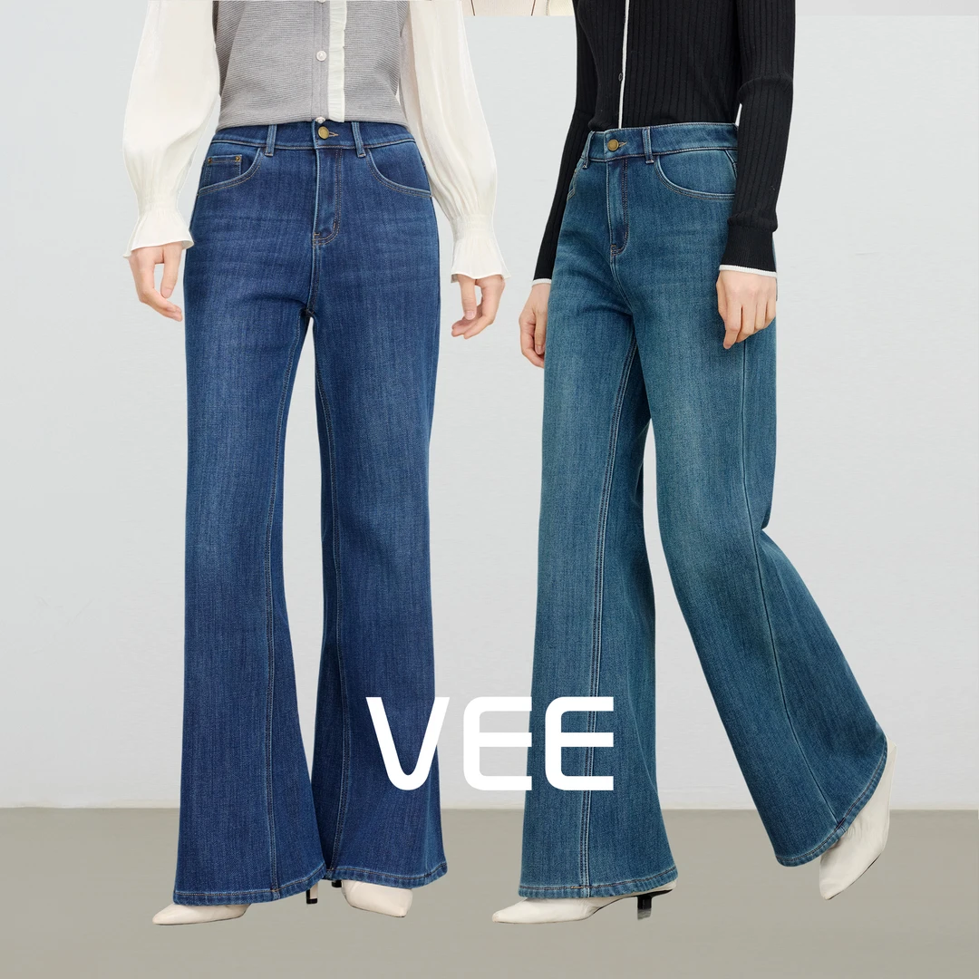 VEE【蓝色电台】复古做旧微喇加绒牛仔裤子女2025新款修身喇叭裤